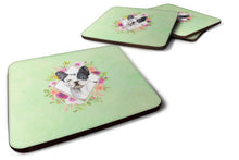 Load image into Gallery viewer, Black and White Frenchie Green Flowers Coasters - Set of 4 Lightweight Foam, Absorbent Drink Coasters  CK4420FC