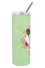 Load image into Gallery viewer, Black and White Frenchie Green Flowers Double Walled Stainless Steel 20 oz Skinny Tumbler CK4420TBL20