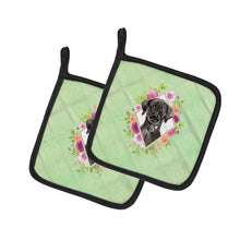 Load image into Gallery viewer, Black Labrador Green Flowers Pot Holders - Set of 2 - Heat-Resistant Kitchen Essentials CK4421PTHD