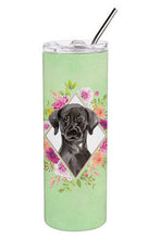 Load image into Gallery viewer, Black Labrador Green Flowers Double Walled Stainless Steel 20 oz Skinny Tumbler CK4421TBL20