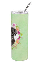 Load image into Gallery viewer, Black Labrador Green Flowers Double Walled Stainless Steel 20 oz Skinny Tumbler CK4421TBL20
