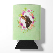 Load image into Gallery viewer, Black and Tan Dachshund Green Flowers Can or Bottle Hugger CK4422CC