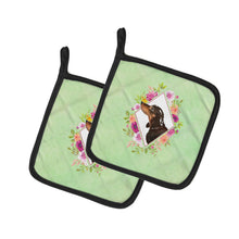 Load image into Gallery viewer, Black and Tan Dachshund Green Flowers Pot Holders - Set of 2 - Heat-Resistant Kitchen Essentials CK4422PTHD