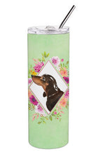 Load image into Gallery viewer, Black and Tan Dachshund Green Flowers Double Walled Stainless Steel 20 oz Skinny Tumbler CK4422TBL20