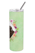 Load image into Gallery viewer, Black and Tan Dachshund Green Flowers Double Walled Stainless Steel 20 oz Skinny Tumbler CK4422TBL20