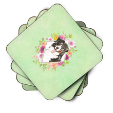 Load image into Gallery viewer, Bernese Mountain Dog Green Flowers Coasters - Set of 4 Lightweight Foam, Absorbent Drink Coasters  CK4424FC