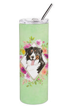Load image into Gallery viewer, Bernese Mountain Dog Green Flowers Double Walled Stainless Steel 20 oz Skinny Tumbler CK4424TBL20