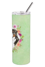 Load image into Gallery viewer, Bernese Mountain Dog Green Flowers Double Walled Stainless Steel 20 oz Skinny Tumbler CK4424TBL20