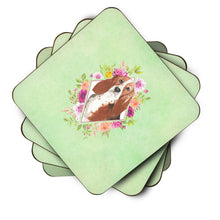 Load image into Gallery viewer, Basset Hound Green Flowers Coasters - Set of 4 Lightweight Foam, Absorbent Drink Coasters  CK4426FC