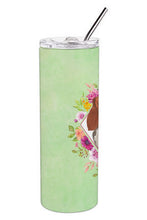 Load image into Gallery viewer, Basset Hound Green Flowers Double Walled Stainless Steel 20 oz Skinny Tumbler CK4426TBL20