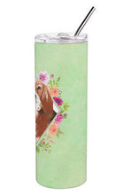 Load image into Gallery viewer, Basset Hound Green Flowers Double Walled Stainless Steel 20 oz Skinny Tumbler CK4426TBL20