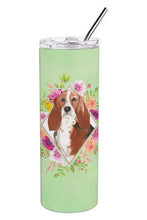 Load image into Gallery viewer, Basset Hound Green Flowers Double Walled Stainless Steel 20 oz Skinny Tumbler CK4426TBL20