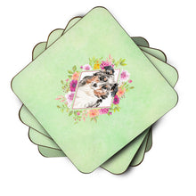 Load image into Gallery viewer, Australian Shepherd Green Flowers Coasters - Set of 4 Lightweight Foam, Absorbent Drink Coasters  CK4427FC
