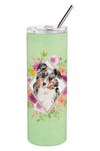 Load image into Gallery viewer, Australian Shepherd Green Flowers Double Walled Stainless Steel 20 oz Skinny Tumbler CK4427TBL20