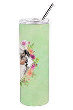 Load image into Gallery viewer, Australian Shepherd Green Flowers Double Walled Stainless Steel 20 oz Skinny Tumbler CK4427TBL20