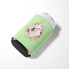 Load image into Gallery viewer, White Pit Bull Terrier Green Flowers Can or Bottle Hugger CK4428CC