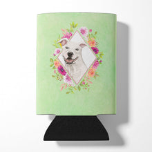 Load image into Gallery viewer, White Pit Bull Terrier Green Flowers Can or Bottle Hugger CK4428CC