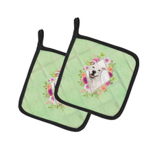 Load image into Gallery viewer, White Pit Bull Terrier Green Flowers Pot Holders - Set of 2 - Heat-Resistant Kitchen Essentials CK4428PTHD
