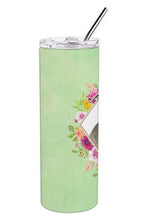 Load image into Gallery viewer, Blue Pit Bull Terrier Green Flowers Double Walled Stainless Steel 20 oz Skinny Tumbler CK4429TBL20