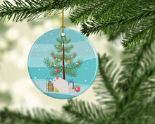 Load image into Gallery viewer, Pink and White Chinchilla Merry Christmas Ornament - Round Ceramic Ornament – Artist-Designed Keepsake Decoration