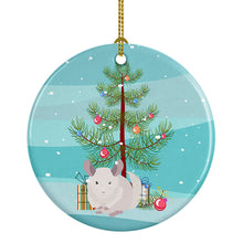 Load image into Gallery viewer, White Dominant Chinchilla Merry Christmas Ornament - Round Ceramic Ornament – Artist-Designed Keepsake Decoration