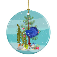 Load image into Gallery viewer, Delta Tail Betta Fish Merry Christmas Ornament - Round Ceramic Ornament – Artist-Designed Keepsake Decoration
