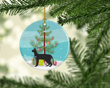 Load image into Gallery viewer, Black Cornish Rex Cat Merry Christmas Ornament - Round Ceramic Ornament – Artist-Designed Keepsake Decoration