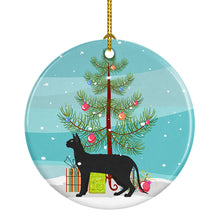 Load image into Gallery viewer, Black Cornish Rex Cat Merry Christmas Ornament - Round Ceramic Ornament – Artist-Designed Keepsake Decoration