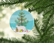 Load image into Gallery viewer, White Devon Rex Cat Merry Christmas Ornament - Round Ceramic Ornament – Artist-Designed Keepsake Decoration