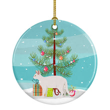 Load image into Gallery viewer, White Devon Rex Cat Merry Christmas Ornament - Round Ceramic Ornament – Artist-Designed Keepsake Decoration