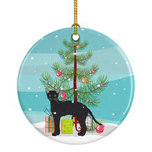 Load image into Gallery viewer, Black German Rex Cat Merry Christmas Ornament - Round Ceramic Ornament – Artist-Designed Keepsake Decoration