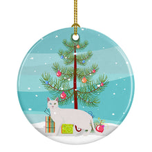 Load image into Gallery viewer, Khao Manee #1 Cat Merry Christmas Ornament - Round Ceramic Ornament – Artist-Designed Keepsake Decoration