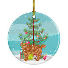 Load image into Gallery viewer, Kurilian Bobtail Cat Merry Christmas Ornament - Round Ceramic Ornament – Artist-Designed Keepsake Decoration