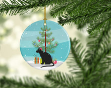 Load image into Gallery viewer, Ojos Azules Cat Merry Christmas Ornament - Round Ceramic Ornament – Artist-Designed Keepsake Decoration