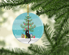 Load image into Gallery viewer, Pantherette Cat Merry Christmas Ornament - Round Ceramic Ornament – Artist-Designed Keepsake Decoration