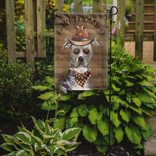Load image into Gallery viewer, Staffordshire Bull Terrier Cowboy Dog Welcome Garden Flag – Western-Style Dog with Hat &amp; Sunglasses CK6276GF