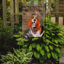 Load image into Gallery viewer, Basset Hound Cowboy Dog Welcome Garden Flag – Western-Style Dog with Hat &amp; Sunglasses CK6280GF