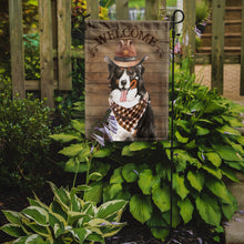 Load image into Gallery viewer, Bernese Mountain Dog Cowboy Dog Welcome Garden Flag – Western-Style Dog with Hat &amp; Sunglasses CK6284GF