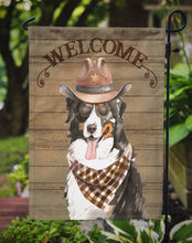 Load image into Gallery viewer, Bernese Mountain Dog Cowboy Dog Welcome Garden Flag – Western-Style Dog with Hat &amp; Sunglasses CK6284GF