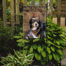 Load image into Gallery viewer, Bernese Mountain Dog #2 Cowboy Dog Welcome Garden Flag – Western-Style Dog with Hat &amp; Sunglasses CK6285GF
