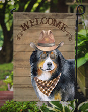 Load image into Gallery viewer, Bernese Mountain Dog #2 Cowboy Dog Welcome Garden Flag – Western-Style Dog with Hat &amp; Sunglasses CK6285GF