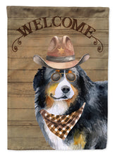 Load image into Gallery viewer, Bernese Mountain Dog #2 Cowboy Dog Welcome Garden Flag – Western-Style Dog with Hat &amp; Sunglasses CK6285GF