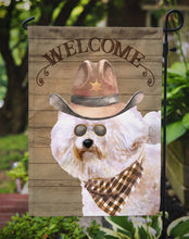 Load image into Gallery viewer, Bichon Fris� Cowboy Dog Welcome Garden Flag – Western-Style Dog with Hat &amp; Sunglasses CK6286GF