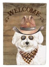 Load image into Gallery viewer, Bichon Fris� #2 Cowboy Dog Welcome Garden Flag – Western-Style Dog with Hat &amp; Sunglasses CK6287GF