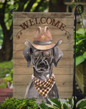 Load image into Gallery viewer, Black Labrador Retriever Cowboy Dog Welcome Garden Flag – Western-Style Dog with Hat &amp; Sunglasses CK6288GF