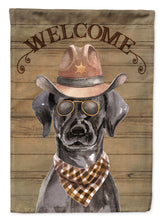 Load image into Gallery viewer, Black Labrador Retriever Cowboy Dog Welcome Garden Flag – Western-Style Dog with Hat &amp; Sunglasses CK6288GF