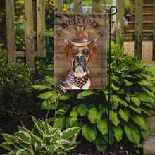 Load image into Gallery viewer, Boxer Cowboy Dog Welcome Garden Flag – Western-Style Dog with Hat &amp; Sunglasses CK6293GF