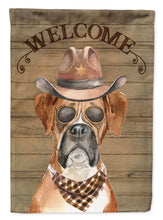 Load image into Gallery viewer, Boxer Cowboy Dog Welcome Garden Flag – Western-Style Dog with Hat &amp; Sunglasses CK6293GF