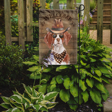 Load image into Gallery viewer, Brittany Cowboy Dog Welcome Garden Flag – Western-Style Dog with Hat &amp; Sunglasses CK6294GF