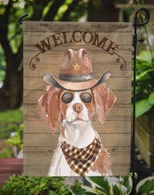 Load image into Gallery viewer, Brittany Cowboy Dog Welcome Garden Flag – Western-Style Dog with Hat &amp; Sunglasses CK6294GF